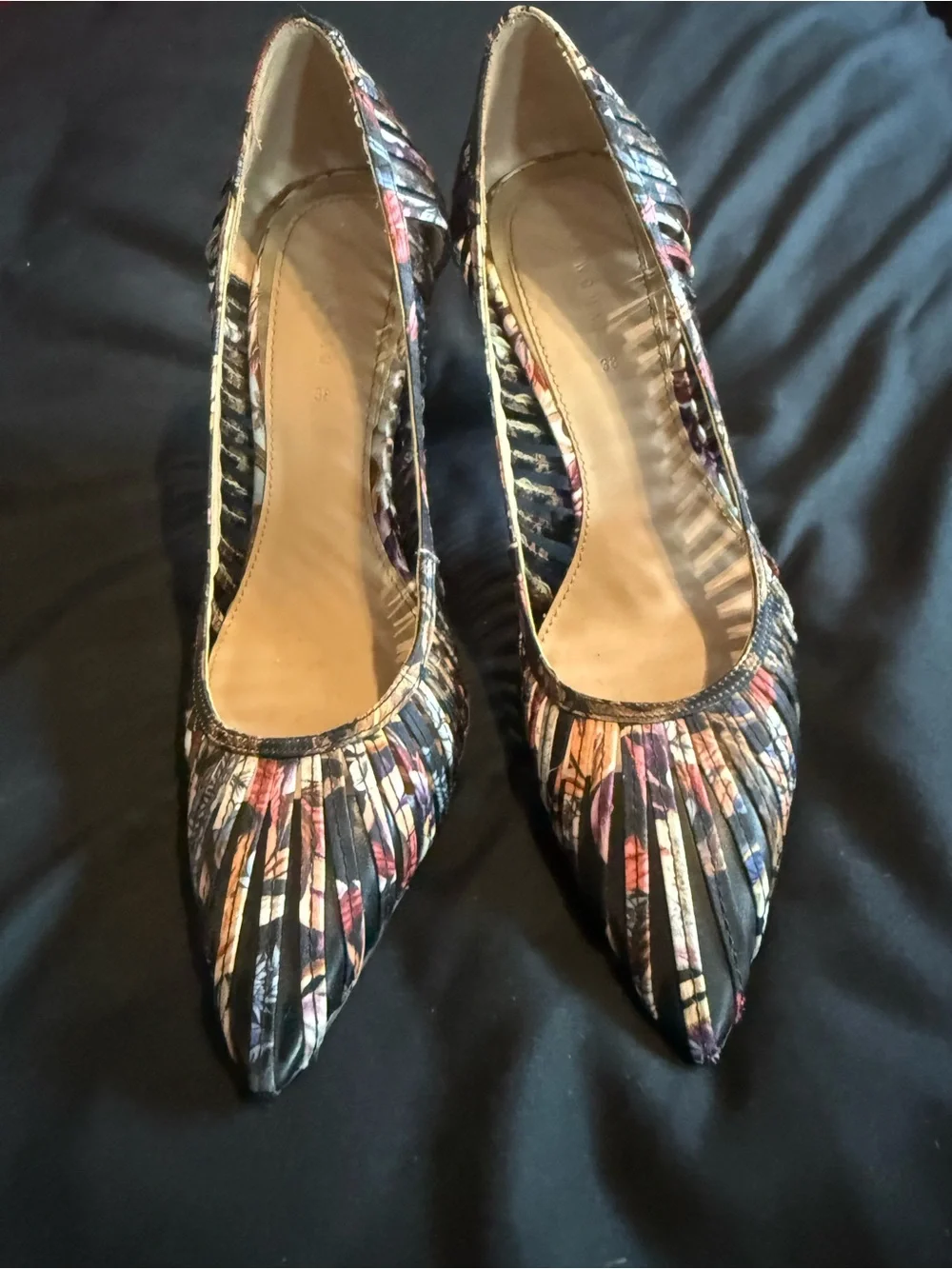 Zara Multicolor Striped Woven Pointed-Toe Stiletto Heels